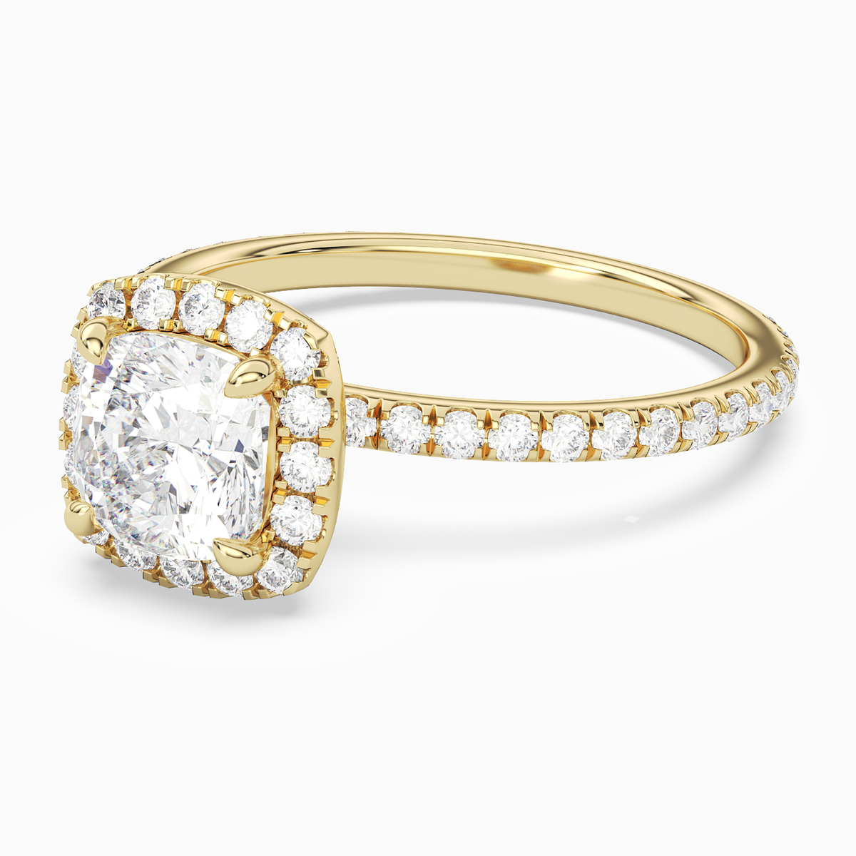 Cushion Scalloped Halo Pavé in 14K Yellow Gold top angle