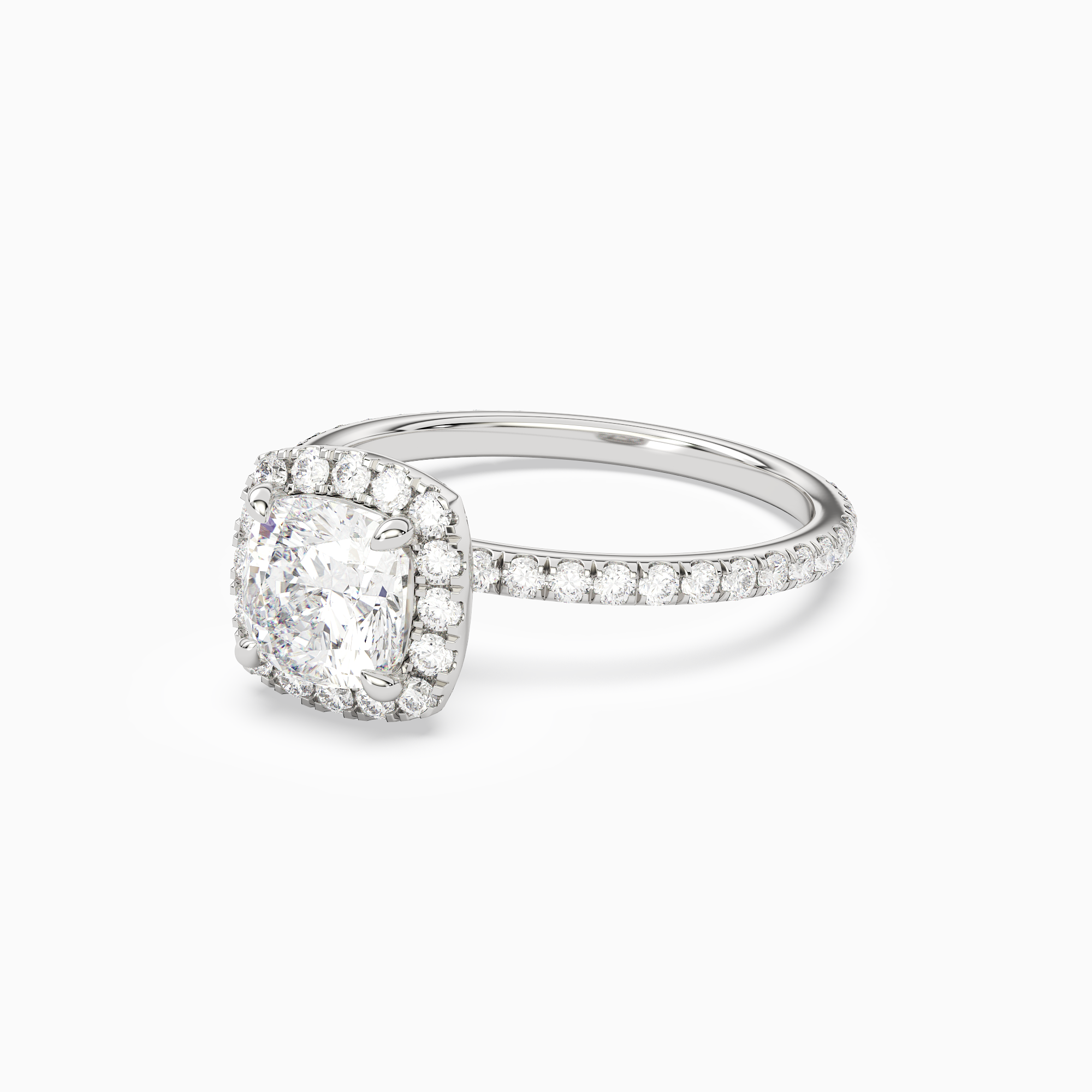 Cushion Scalloped Halo Pavé in Platinum top angle