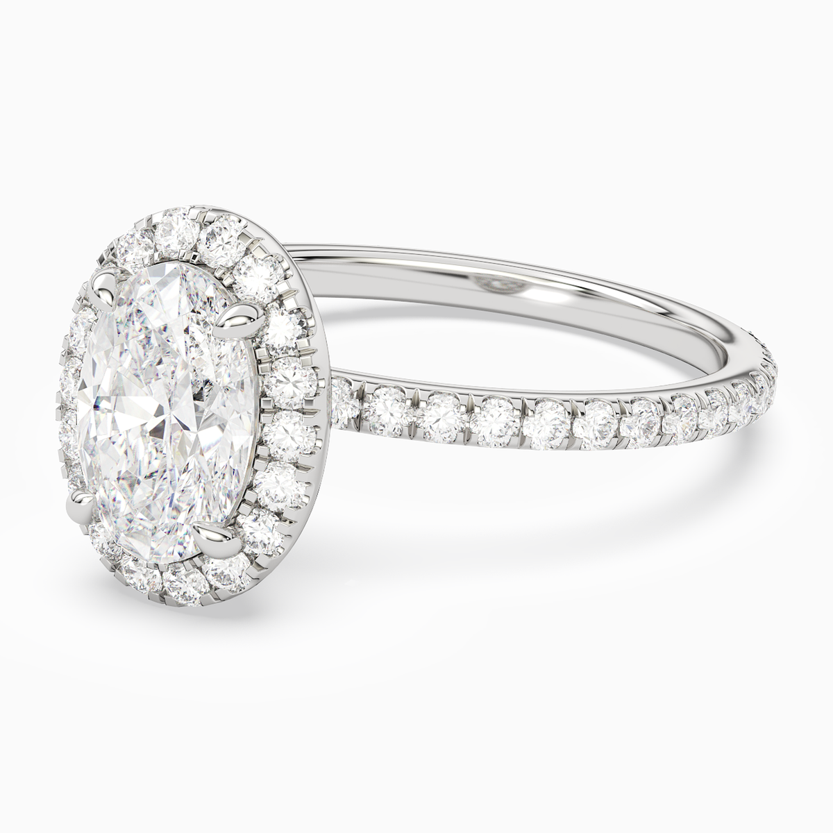 Oval Scalloped Halo Pavé in 14K White Gold top angle