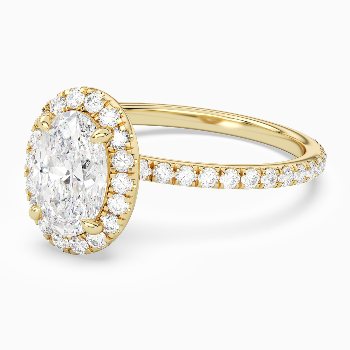 Oval Scalloped Halo Pavé in 14K Yellow Gold top angle