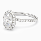 Oval Scalloped Halo Pavé in Platinum top angle