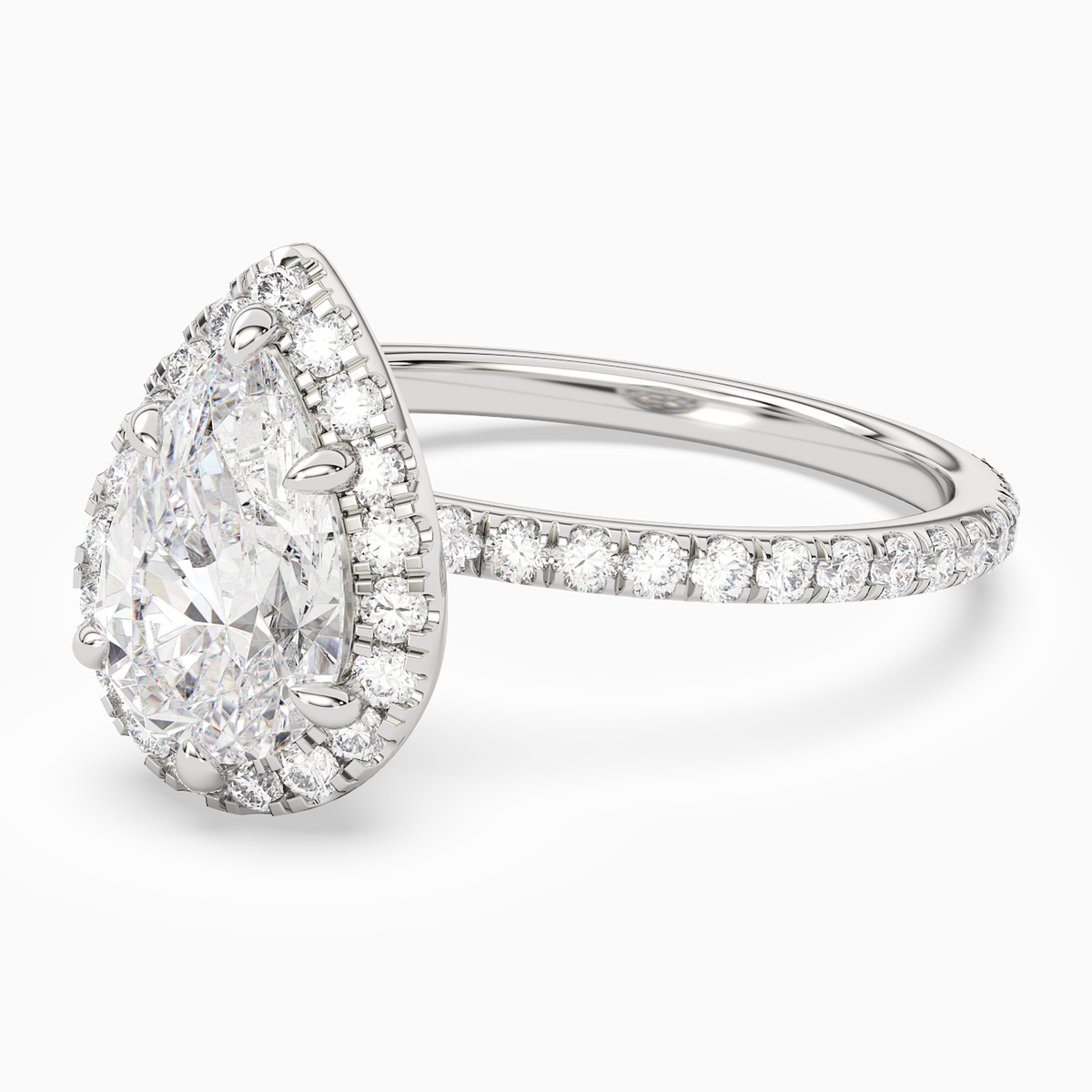 Pear Scalloped Halo Pavé in Platinum top angle