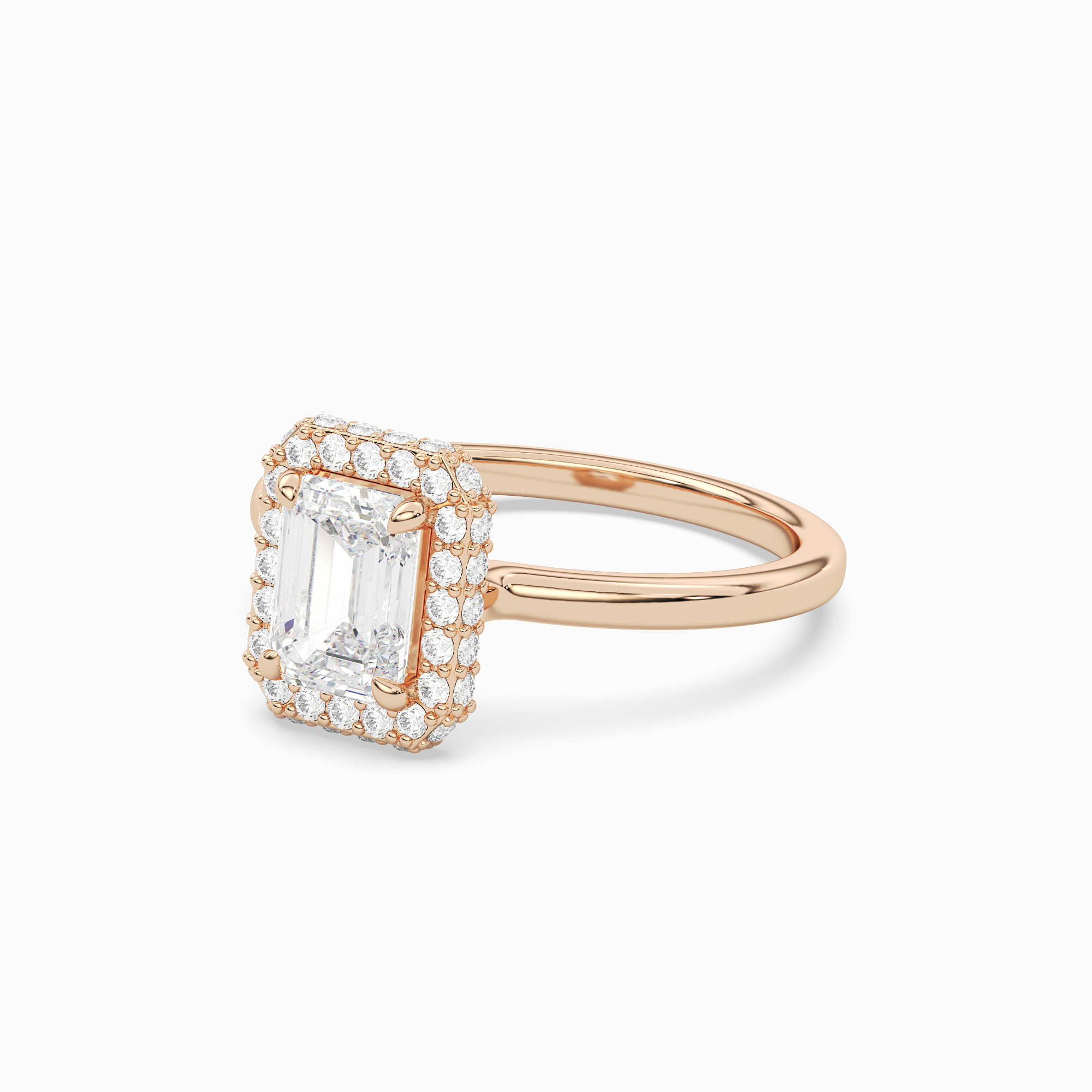 Emerald Compact Halo in 14K Rose Gold top angle