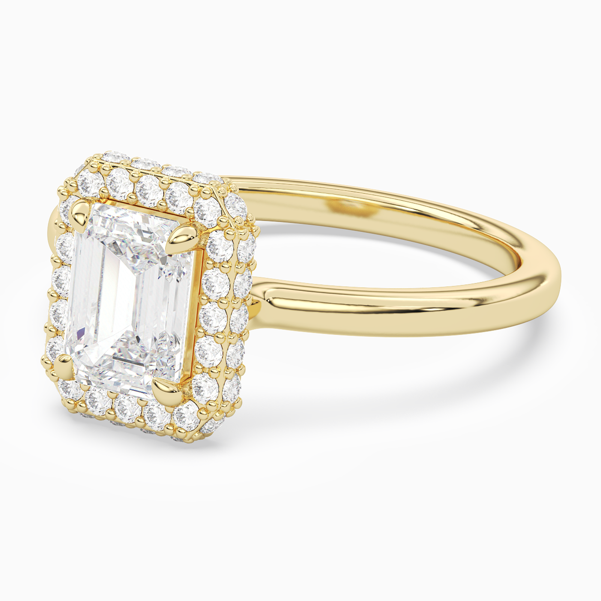 Emerald Compact Halo in 14K Yellow Gold top angle