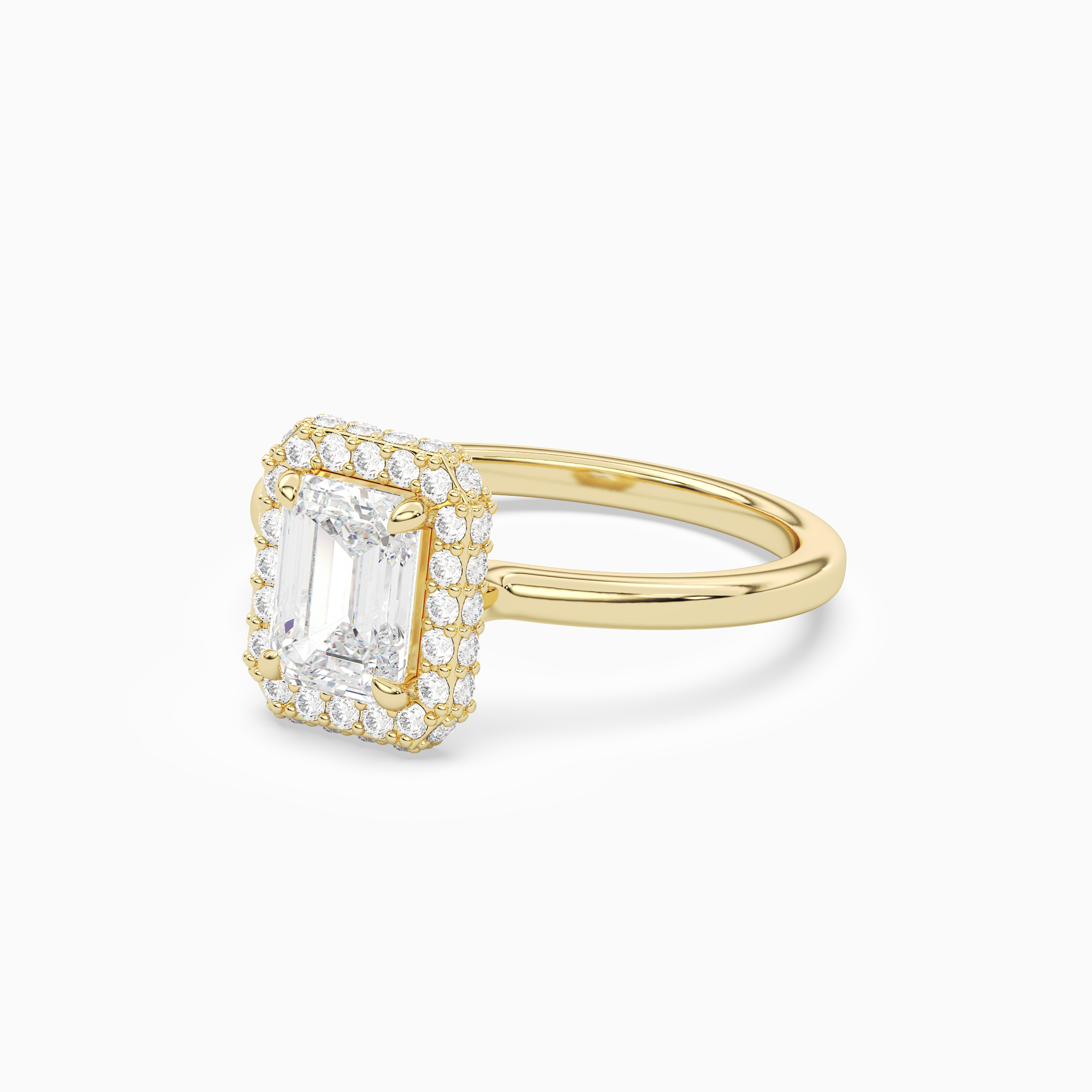 Emerald Compact Halo in 18K Yellow Gold top angle