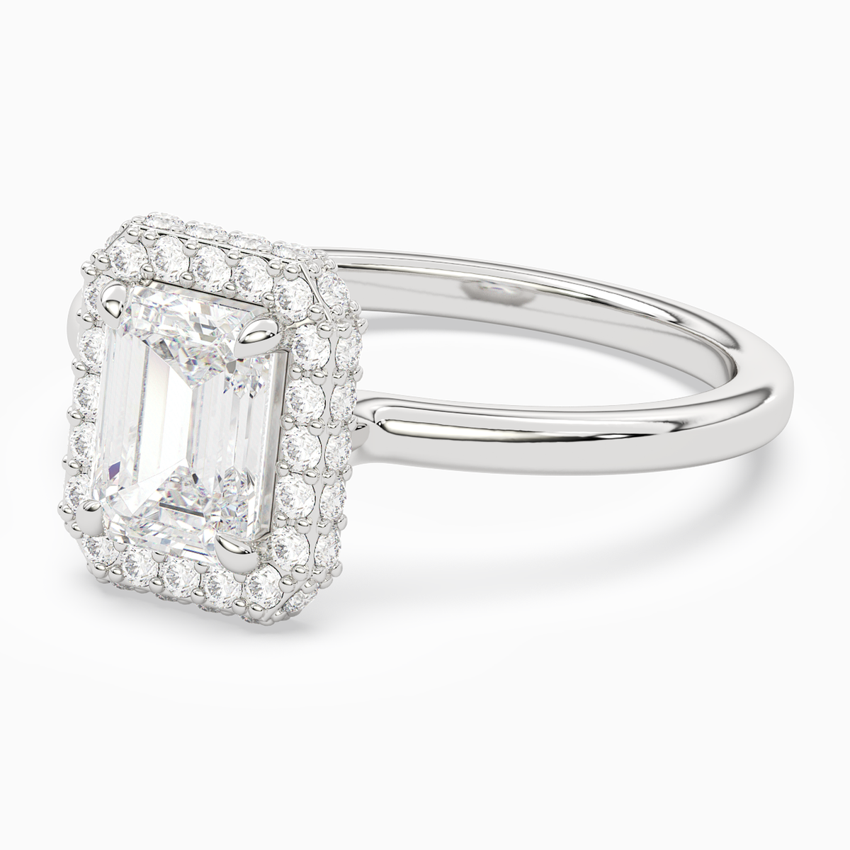 Emerald Compact Halo in Platinum top angle
