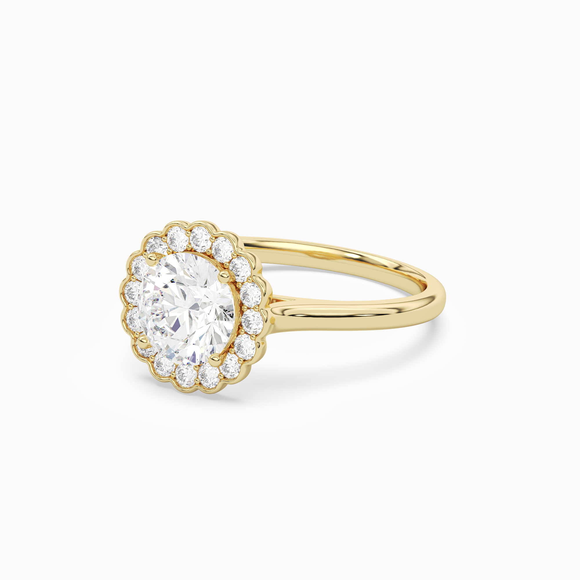 Round Floral Halo in 18K Yellow Gold top angle