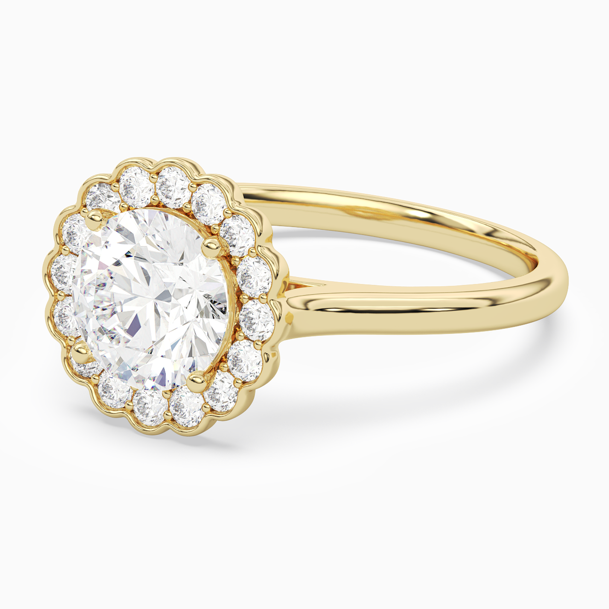 Round Floral Halo in 18K Yellow Gold top angle