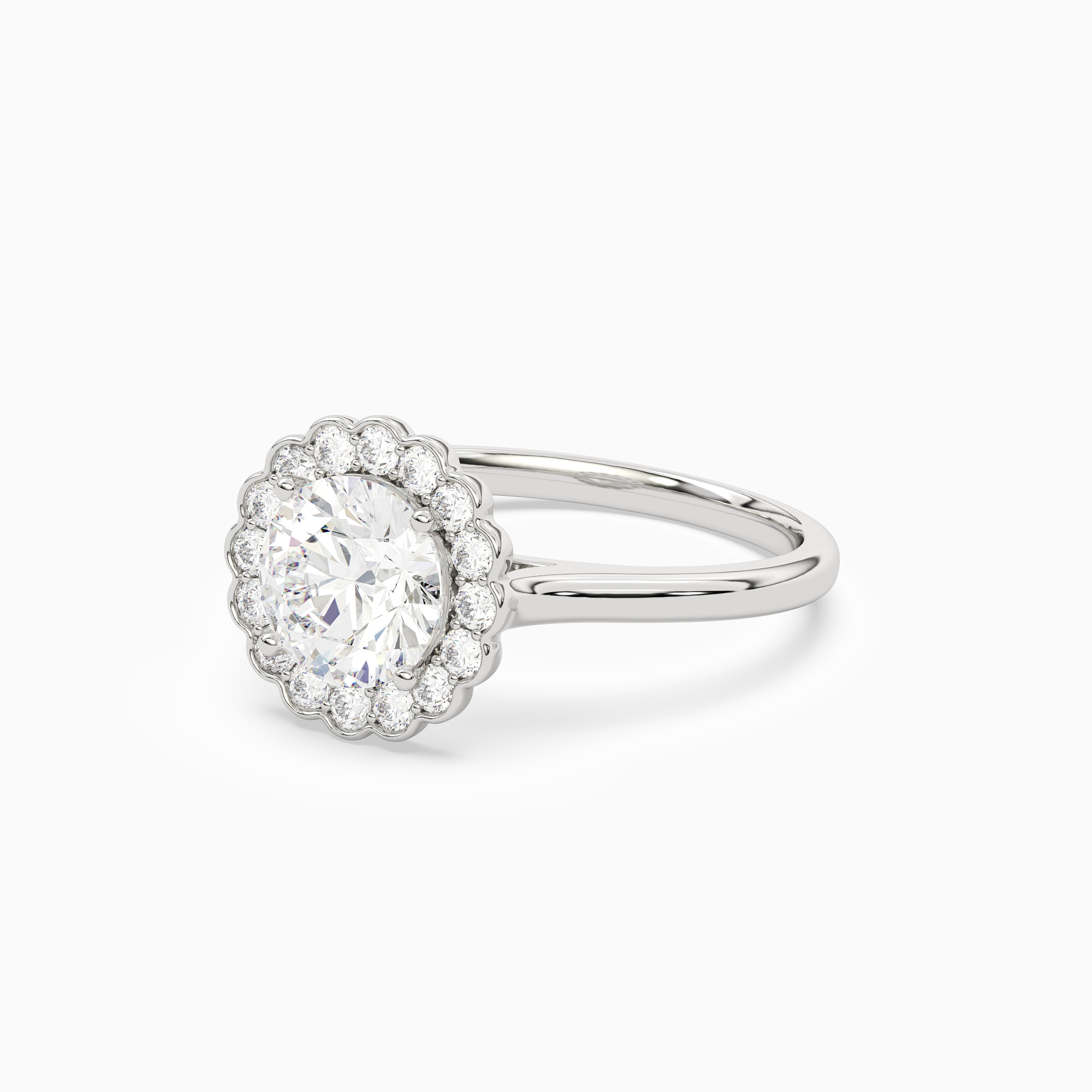 Round Floral Halo in Platinum top angle