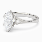 Marquise Milgrain Shoulder Side Stone Ring in 14K White Gold top angle