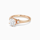 Round Milgrain Shoulder Side Stone Ring in 14K Rose Gold top angle