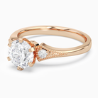 Round Milgrain Shoulder Side Stone Ring in 14K Rose Gold top angle
