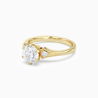 Round Milgrain Shoulder Side Stone Ring in 18K Yellow Gold top angle
