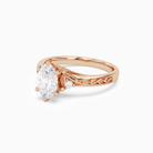 Oval Engraved Vintage Side Stone Ring in 14K Rose Gold top angle