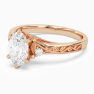 Oval Engraved Vintage Side Stone Ring in 14K Rose Gold top angle