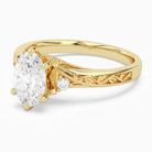 Oval Engraved Vintage Side Stone Ring in 14K Yellow Gold top angle