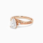 Pear Engraved Vintage Side Stone Ring in 14K Rose Gold top angle