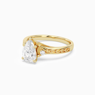 Pear Engraved Vintage Side Stone Ring in 18K Yellow Gold top angle