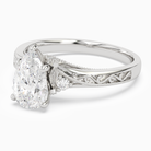 Pear Engraved Vintage Side Stone Ring in Platinum top angle