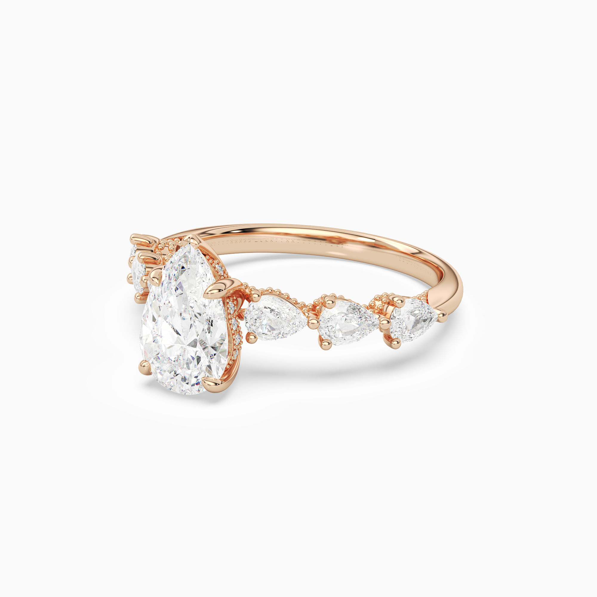 Pear Crescent Pear Side Stone in 14K Rose Gold top angle