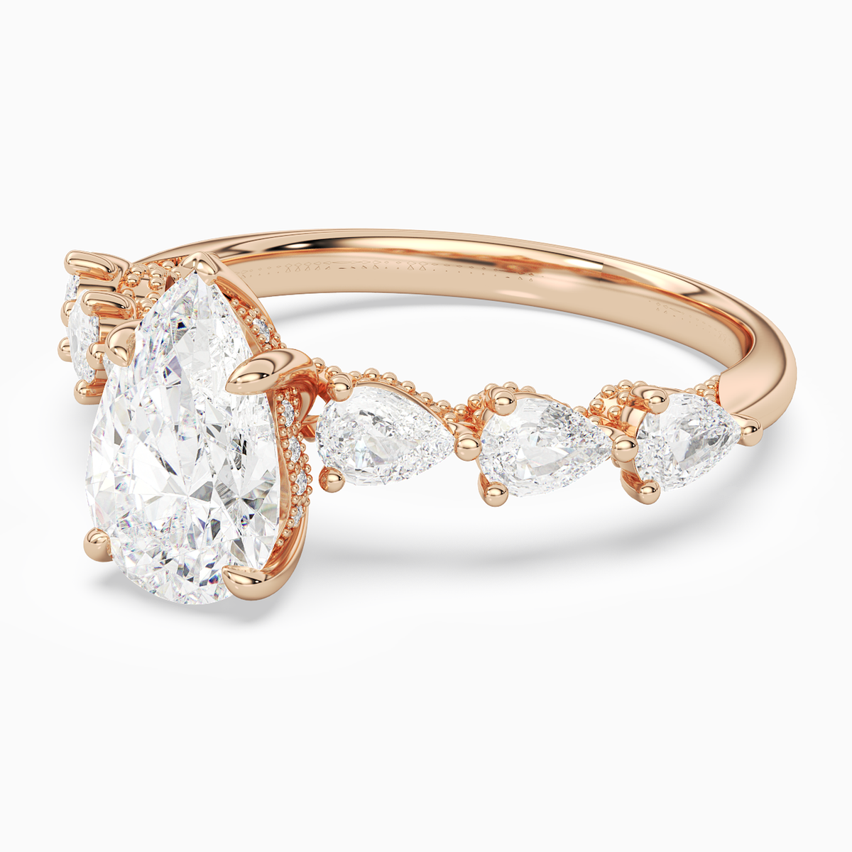 Pear Crescent Pear Side Stone in 14K Rose Gold top angle