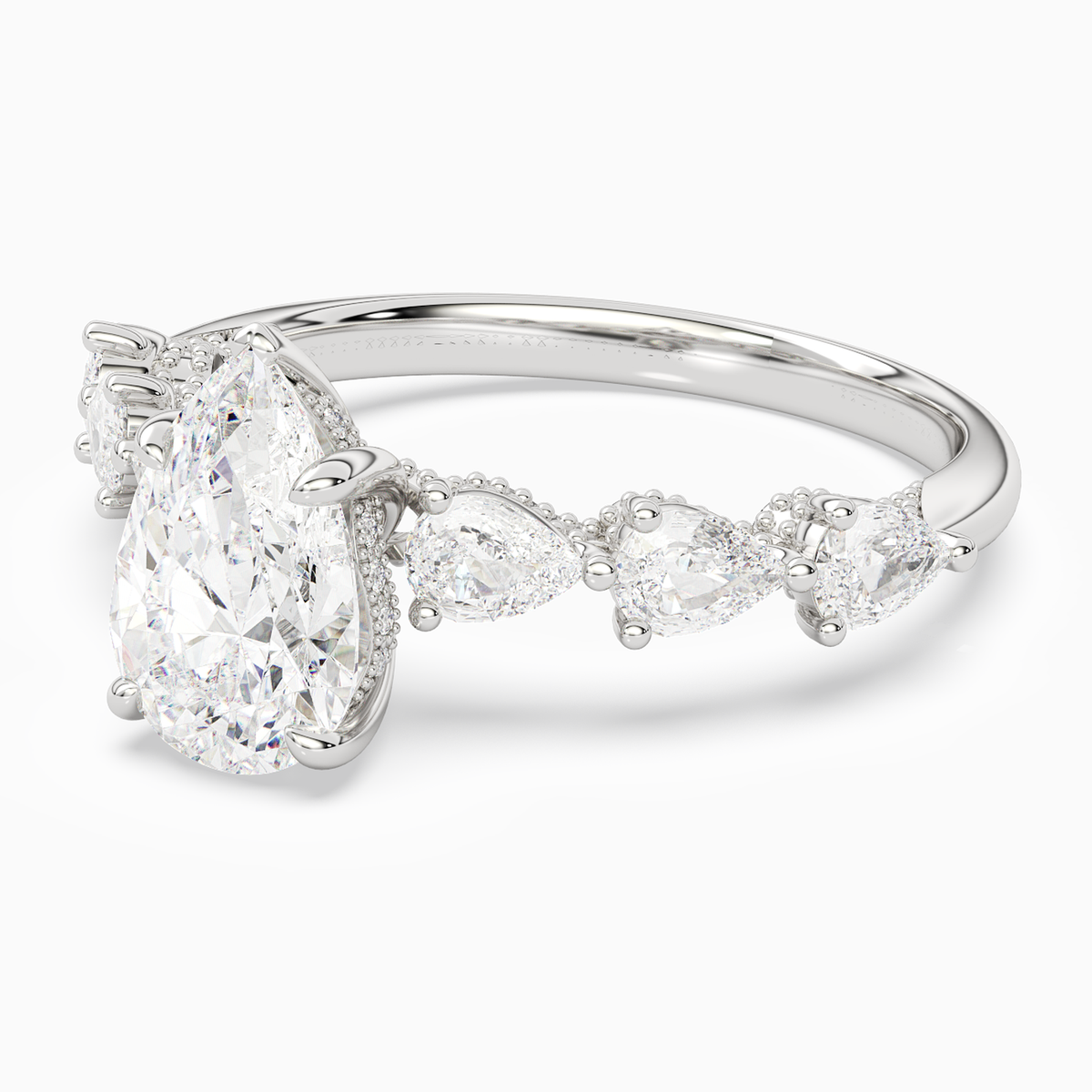 Pear Crescent Pear Side Stone in 14K White Gold top angle