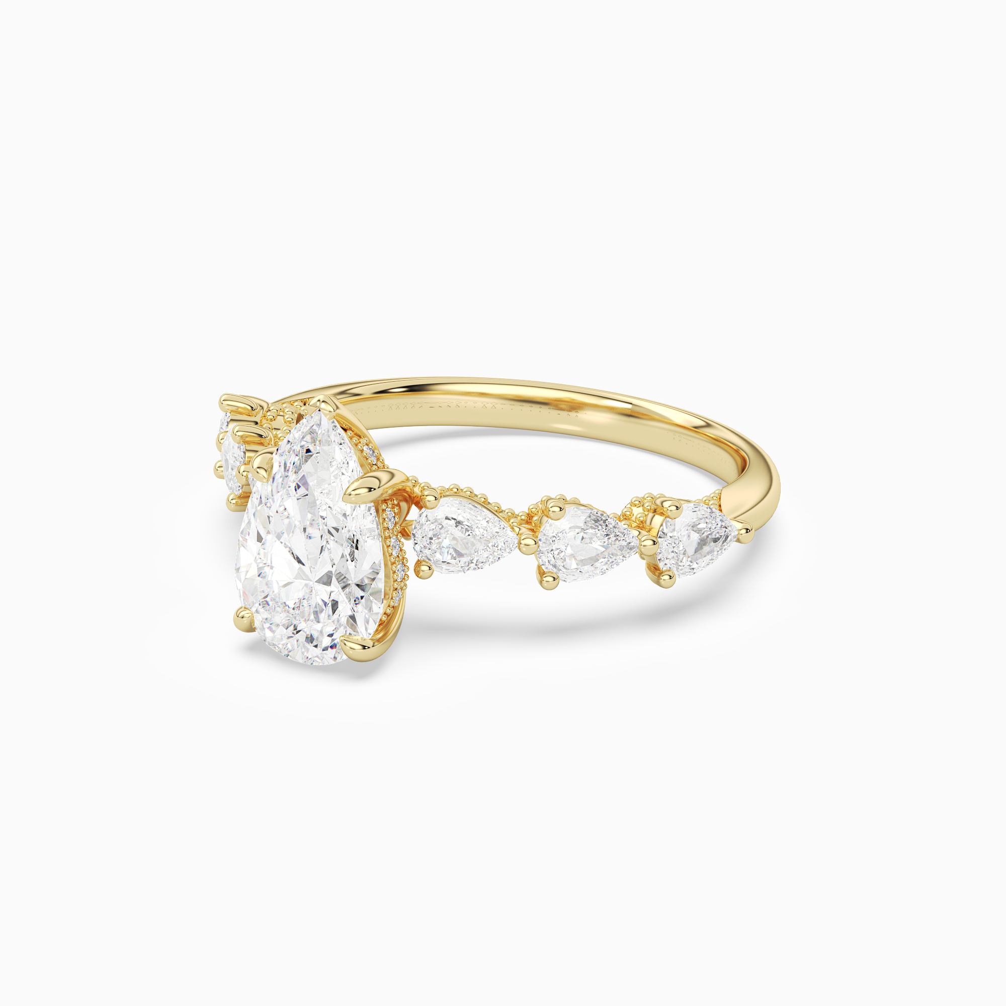 Pear Crescent Pear Side Stone in 14K Yellow Gold top angle