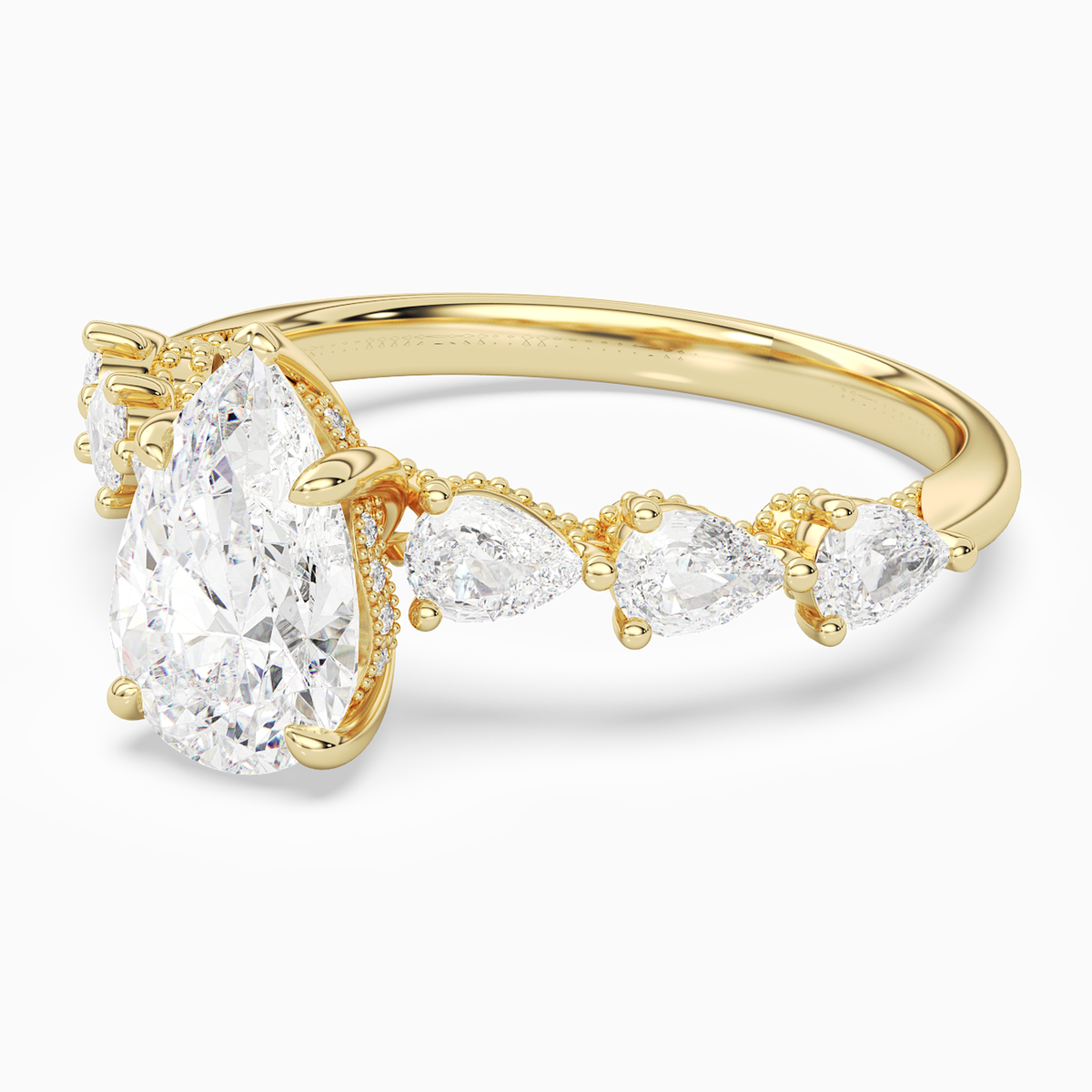 Pear Crescent Pear Side Stone in 14K Yellow Gold top angle