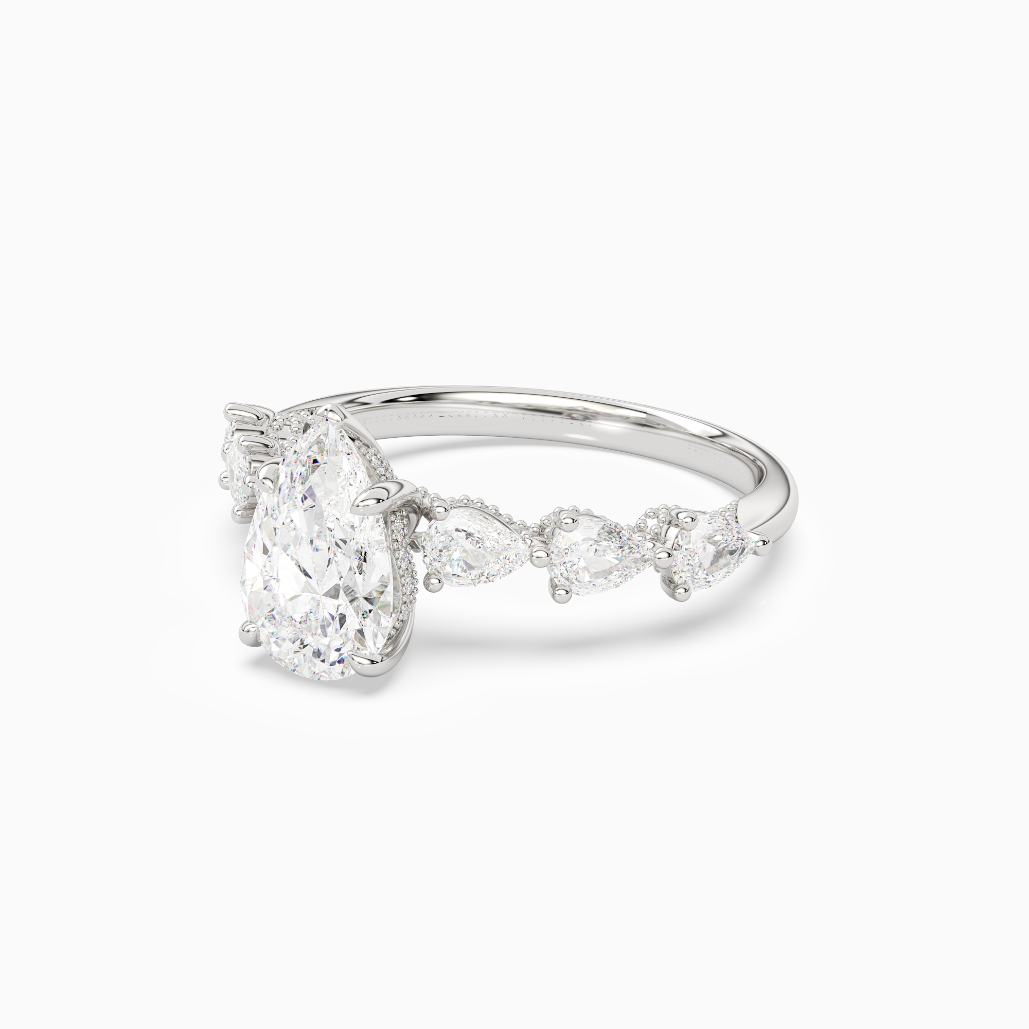 Pear Crescent Pear Side Stone in Platinum top angle