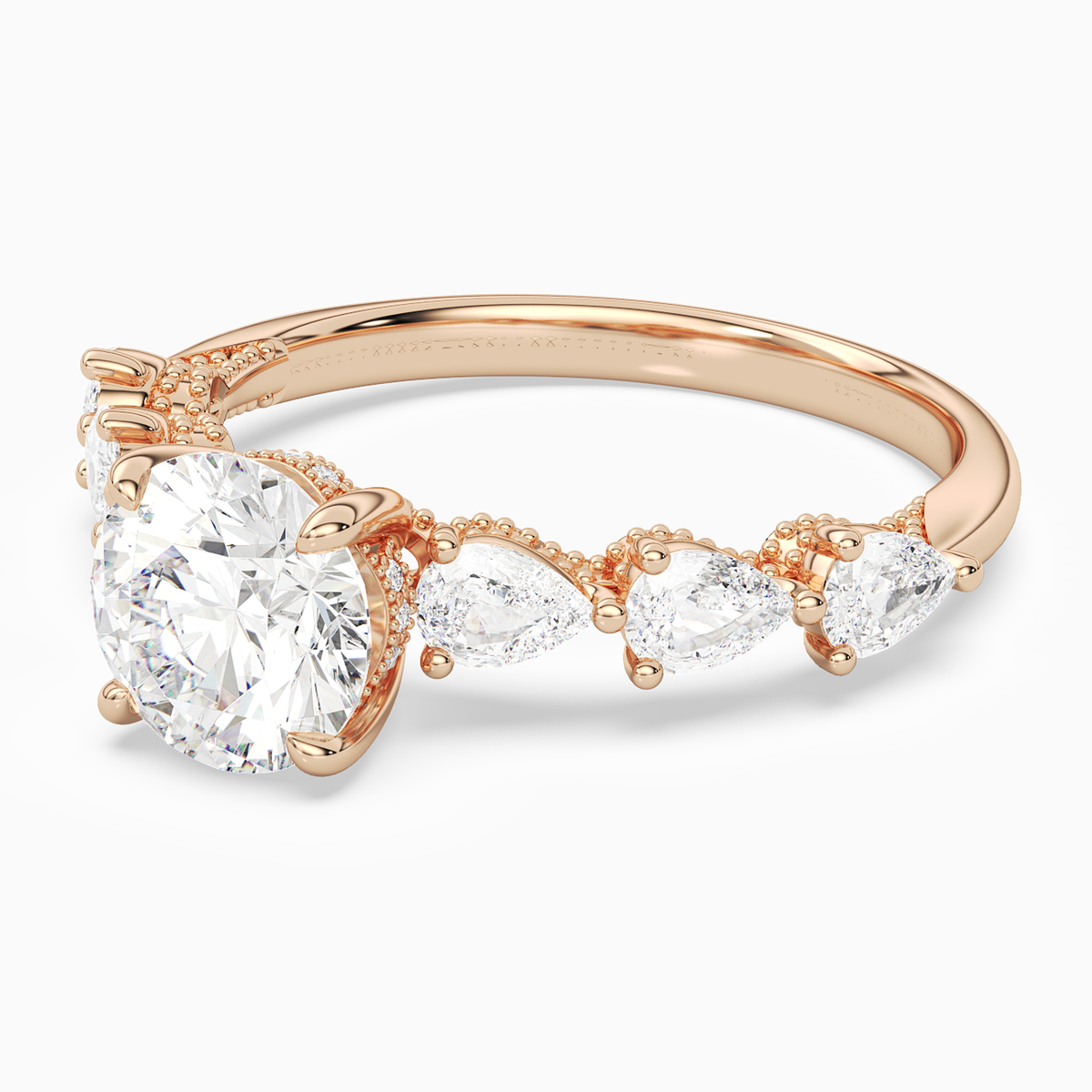 Round Crescent Pear Side Stone in 14K Rose Gold top angle