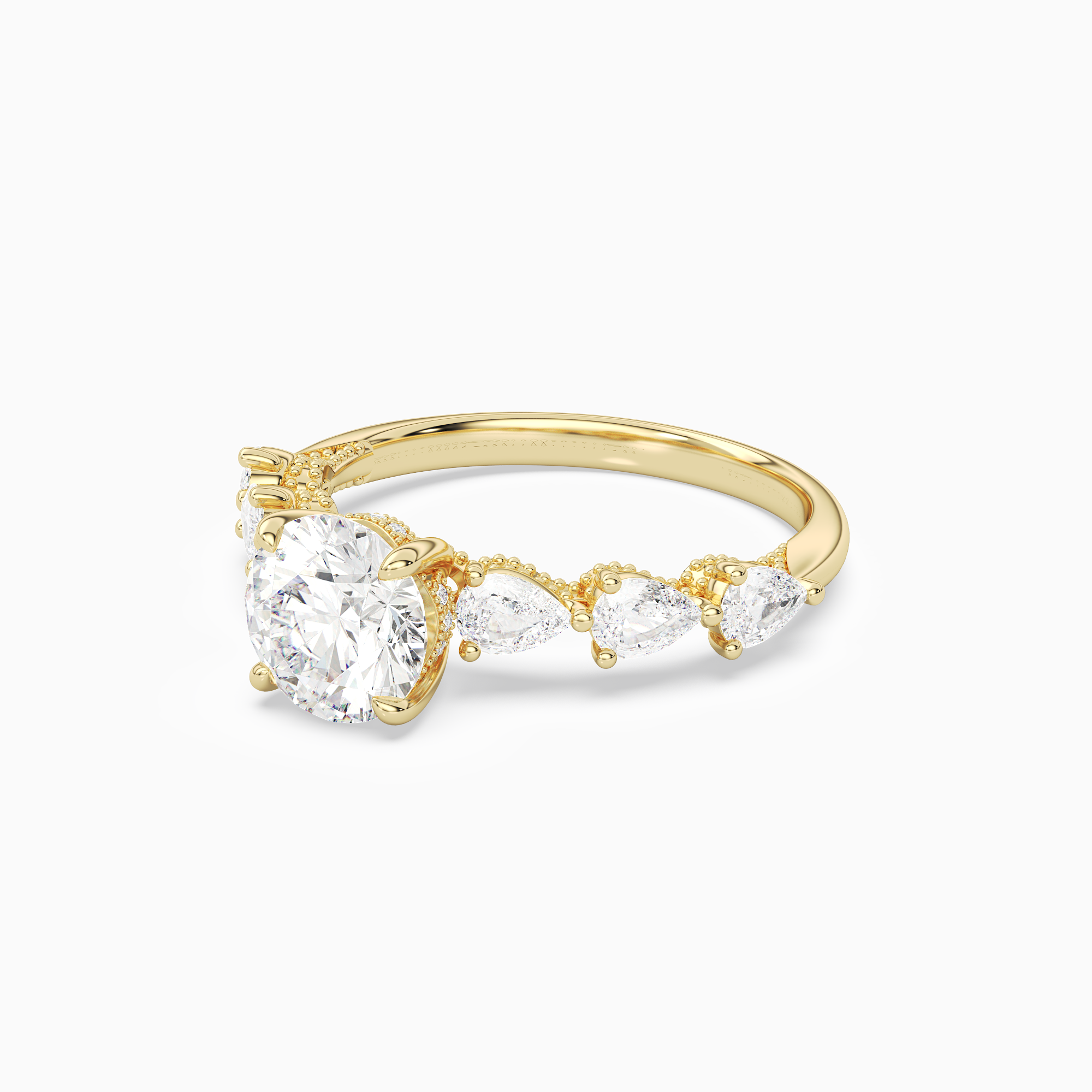 Round Crescent Pear Side Stone in 14K Yellow Gold top angle