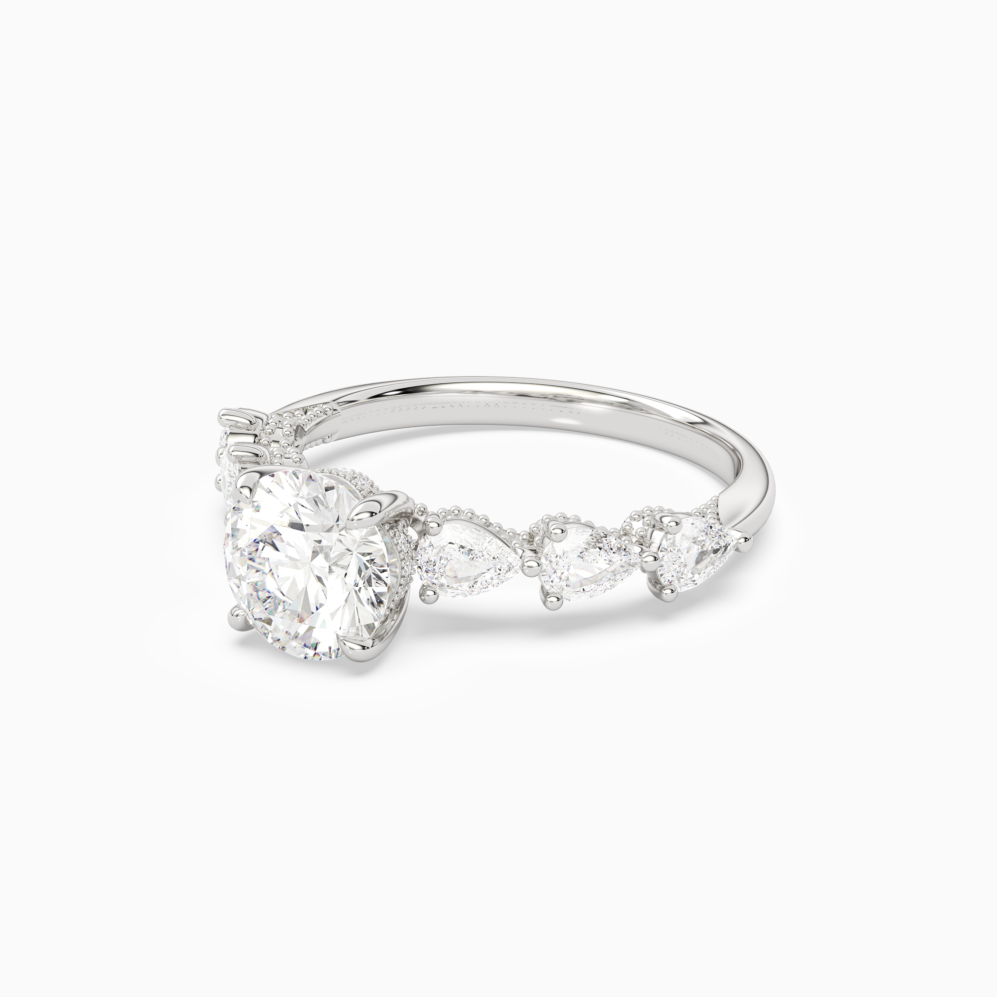 Round Crescent Pear Side Stone in Platinum top angle