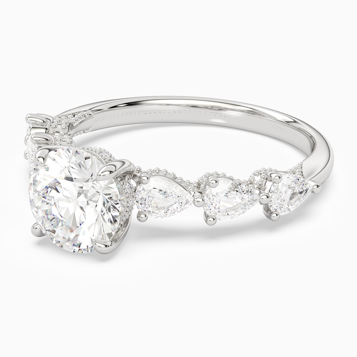 Round Crescent Pear Side Stone in Platinum top angle