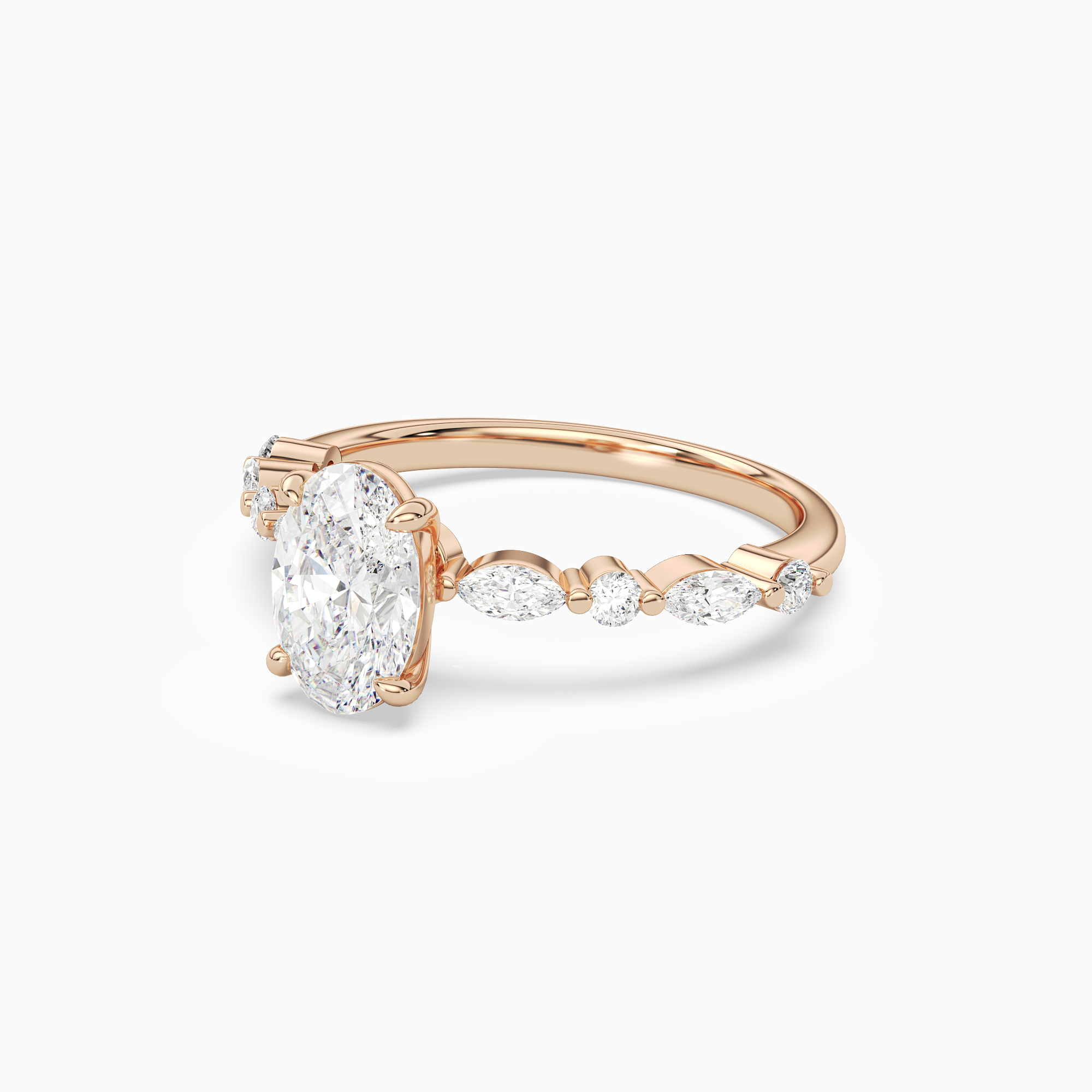 Oval Mixed-Shaped Shoulder Accent Ring in 14K Rose Gold top angle