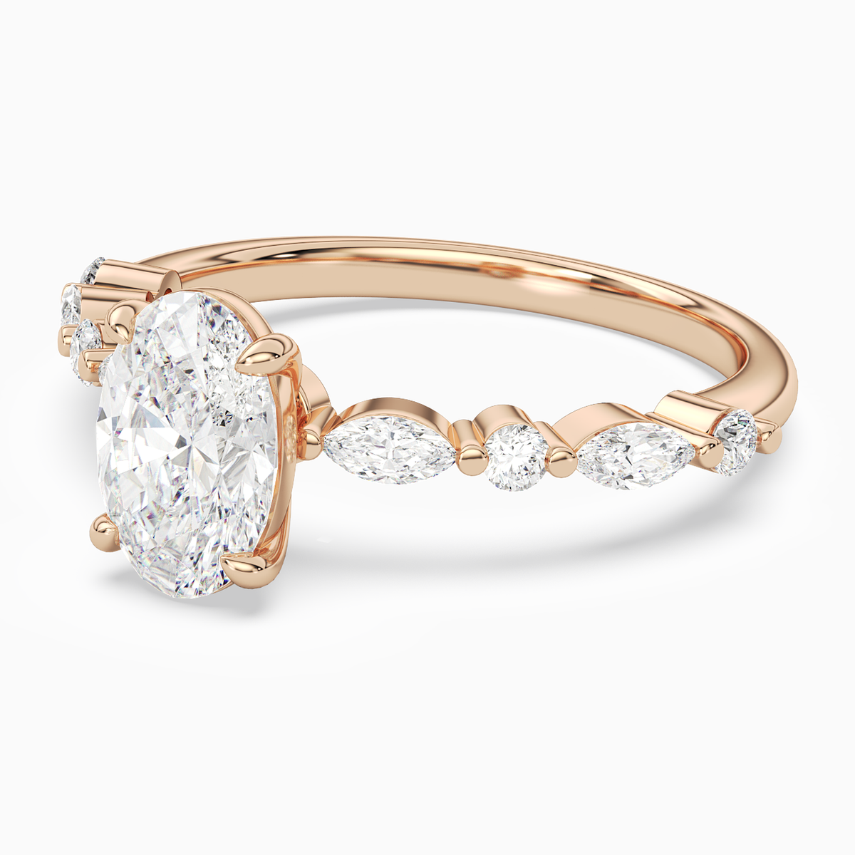 Oval Mixed-Shaped Shoulder Accent Ring in 14K Rose Gold top angle