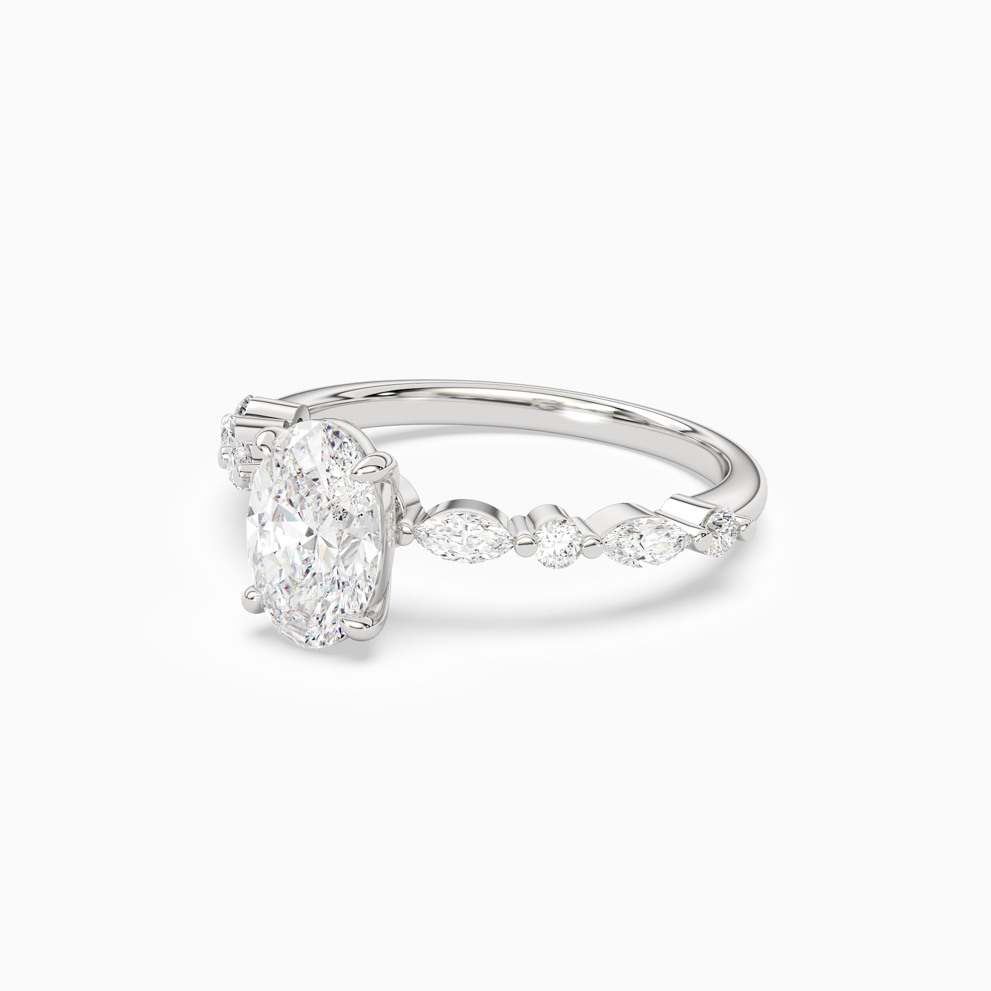 Oval Mixed-Shaped Shoulder Accent Ring in 14K White Gold top angle