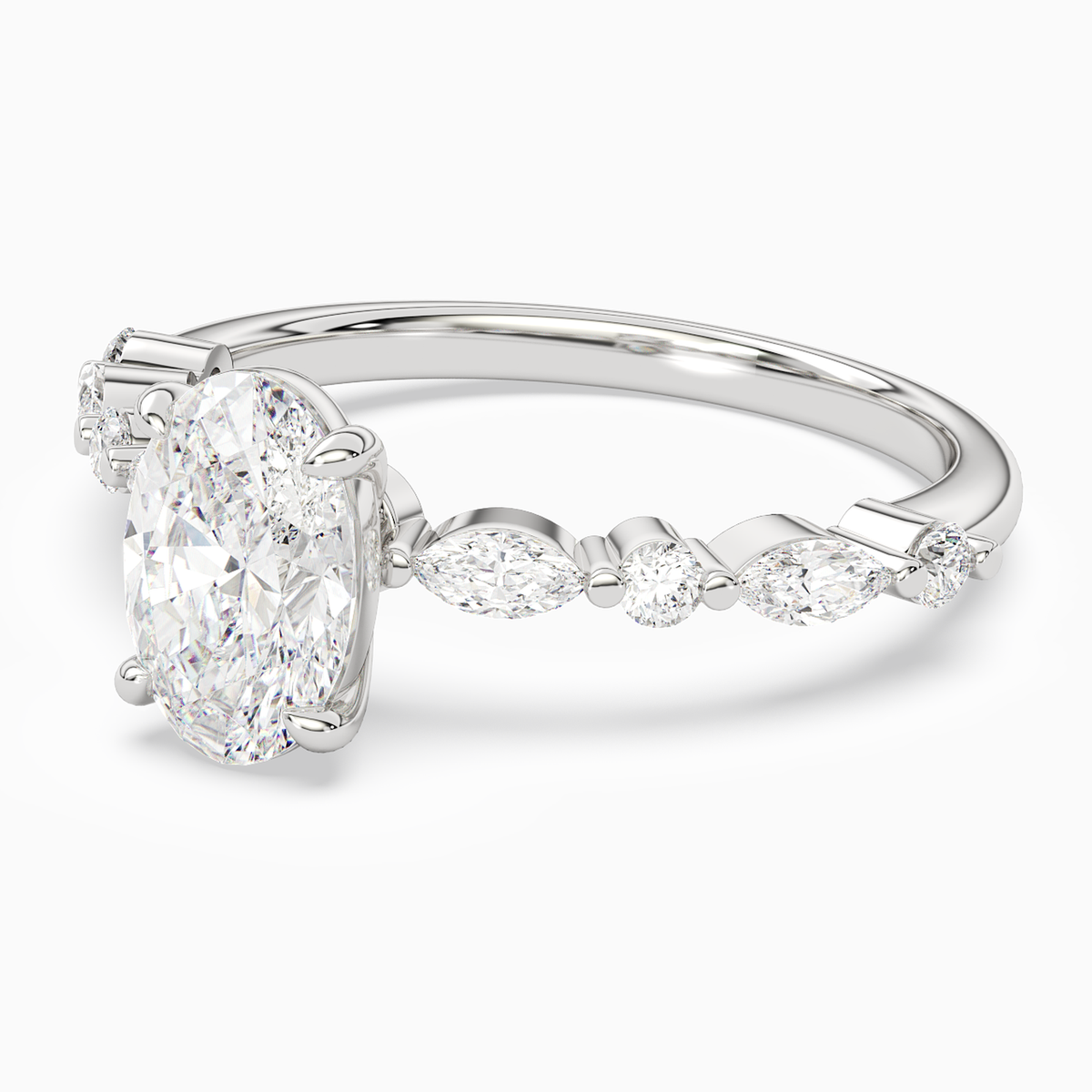 Oval Mixed-Shaped Shoulder Accent Ring in Platinum top angle