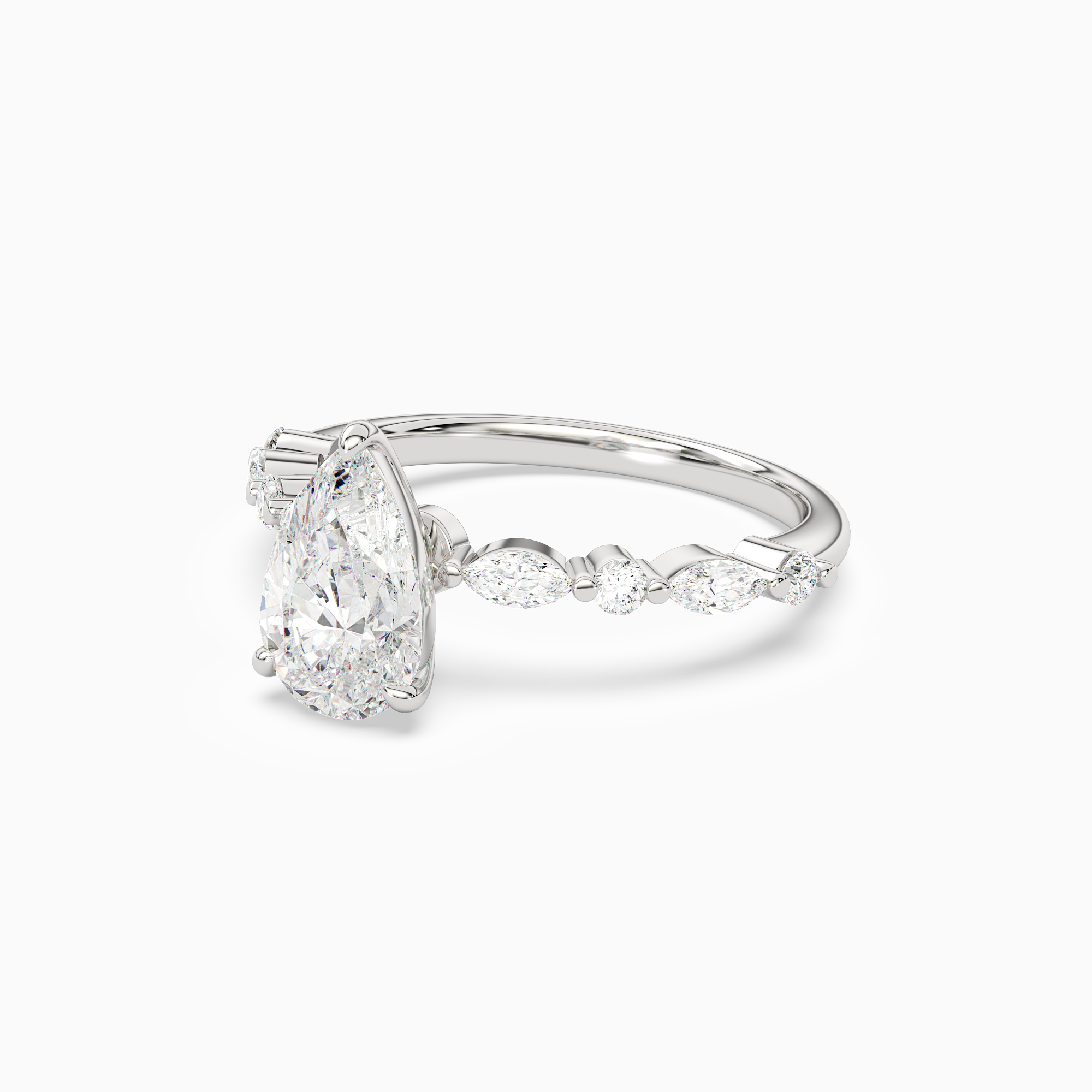 Pear Mixed-Shaped Shoulder Accent Ring in 14K White Gold top angle