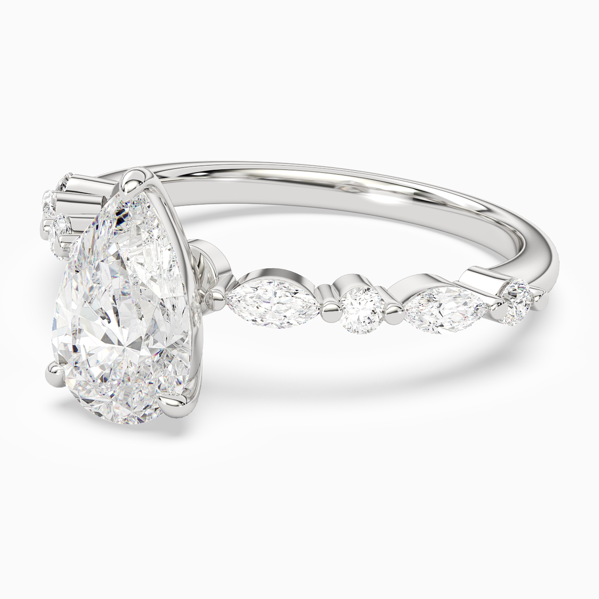 Pear Mixed-Shaped Shoulder Accent Ring in 14K White Gold top angle