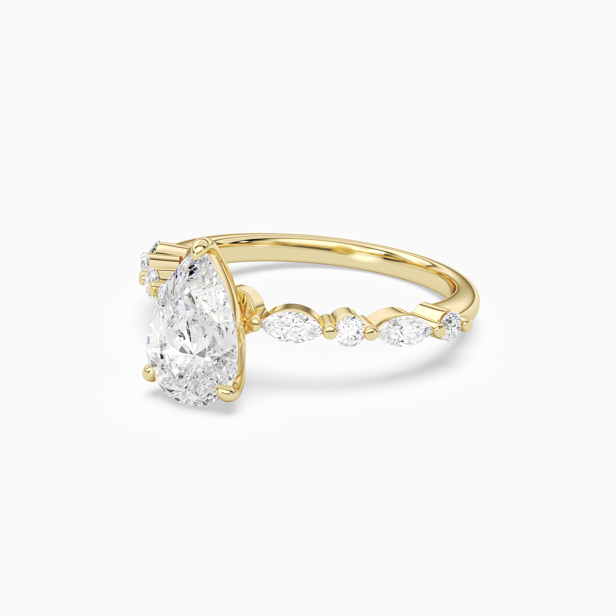 Pear Mixed-Shaped Shoulder Accent Ring in 18K Yellow Gold top angle