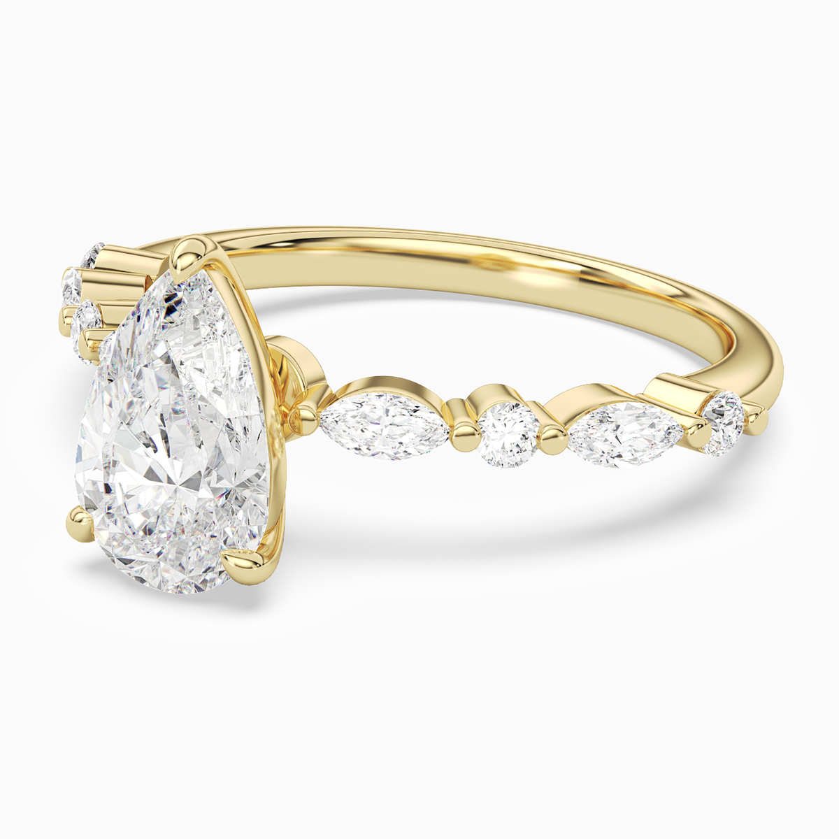 Pear Mixed-Shaped Shoulder Accent Ring in 18K Yellow Gold top angle