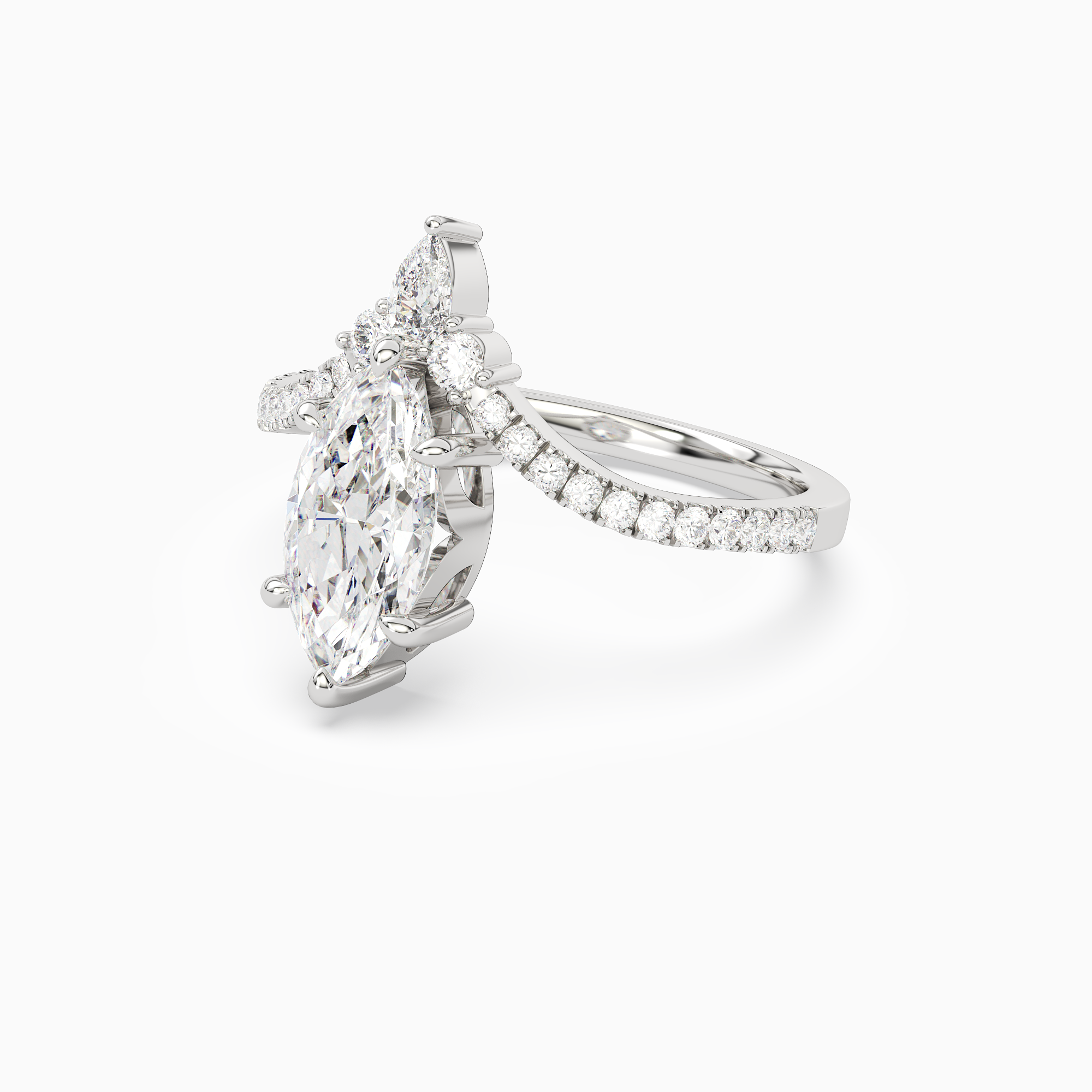 Marquise Tiara Accent Side Stone in 14K White Gold top angle