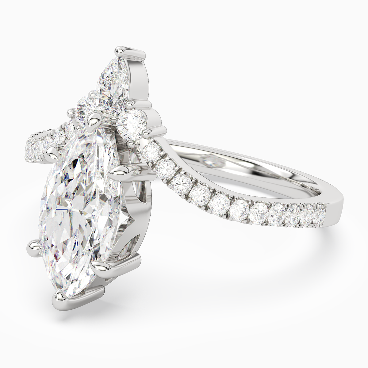 Marquise Tiara Accent Side Stone in 14K White Gold top angle