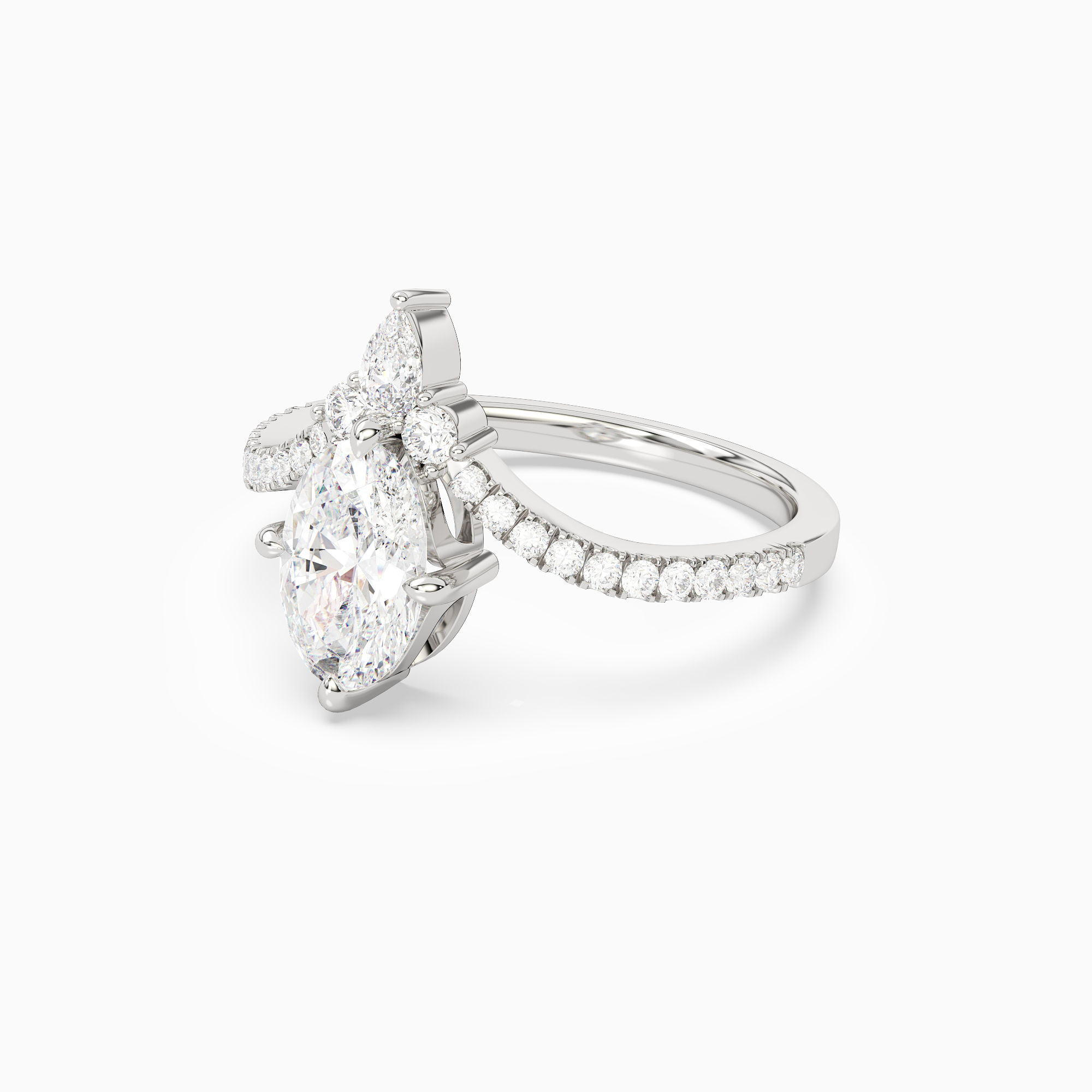 Oval Tiara Accent Side Stone in 14K White Gold top angle