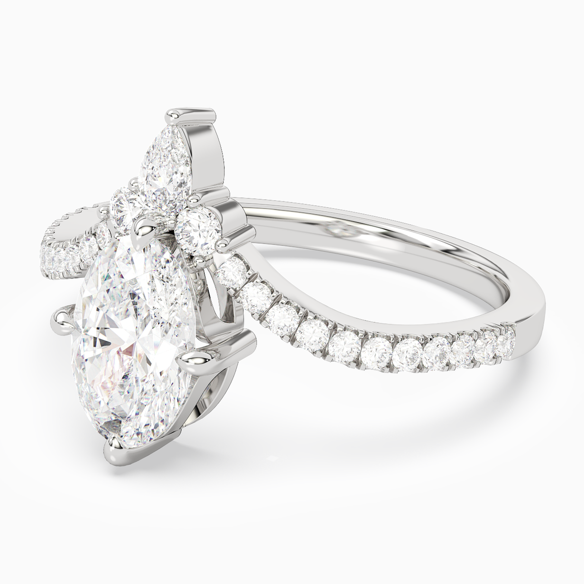Oval Tiara Accent Side Stone in 14K White Gold top angle