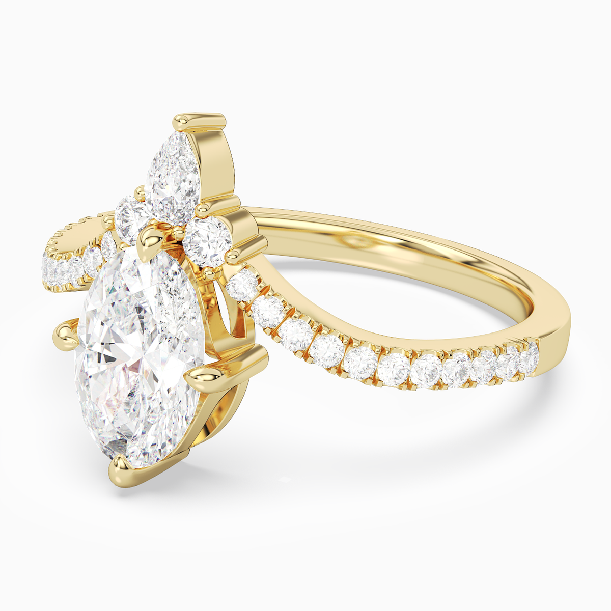 Oval Tiara Accent Side Stone in 18K Yellow Gold top angle