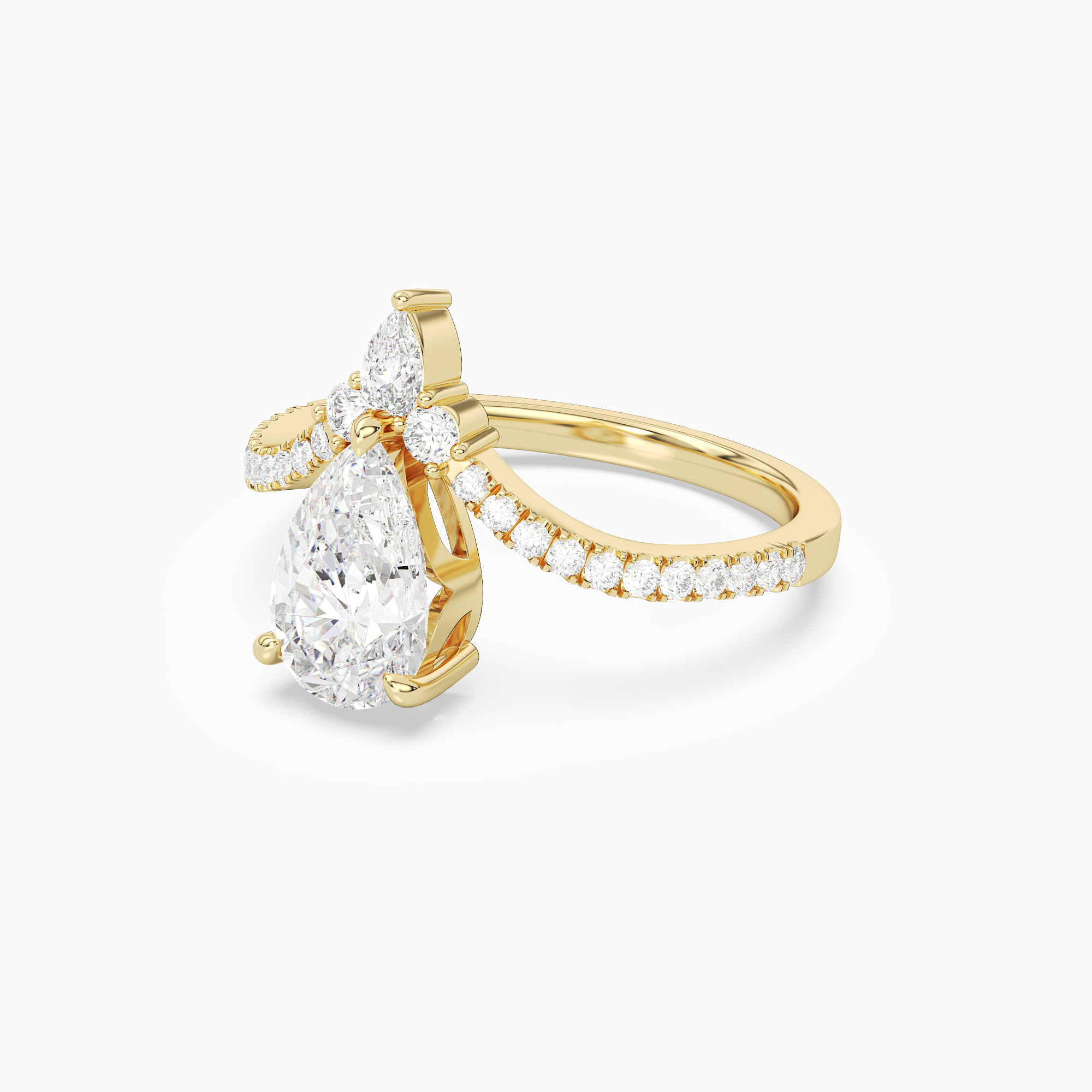 Pear Tiara Accent Side Stone in 18K Yellow Gold top angle
