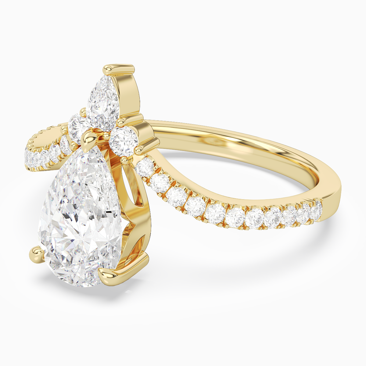 Pear Tiara Accent Side Stone in 18K Yellow Gold top angle