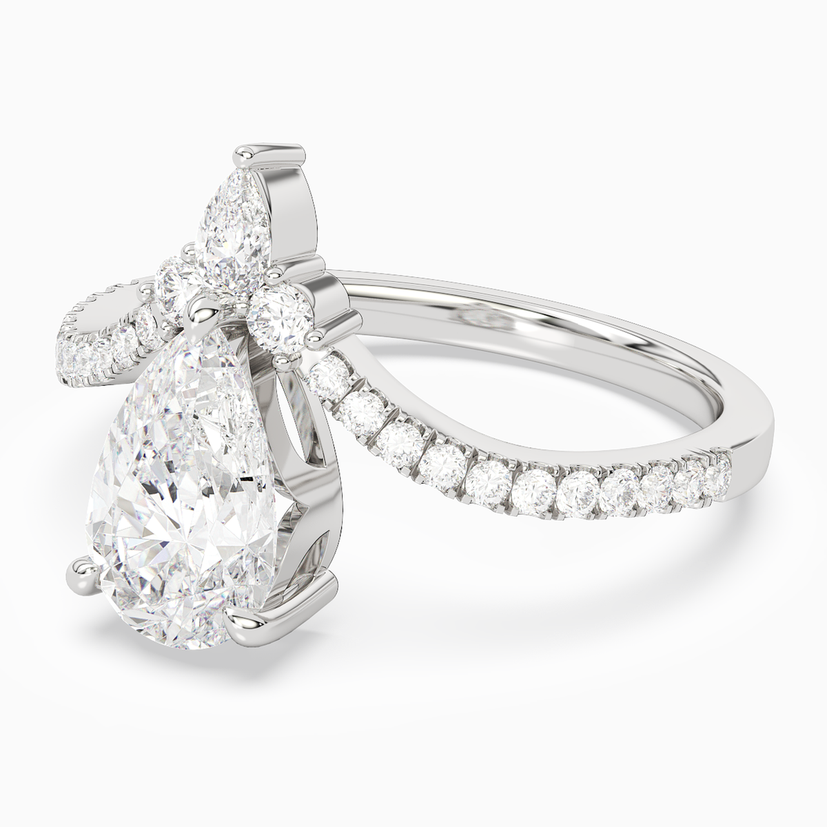 Pear Tiara Accent Side Stone in Platinum top angle