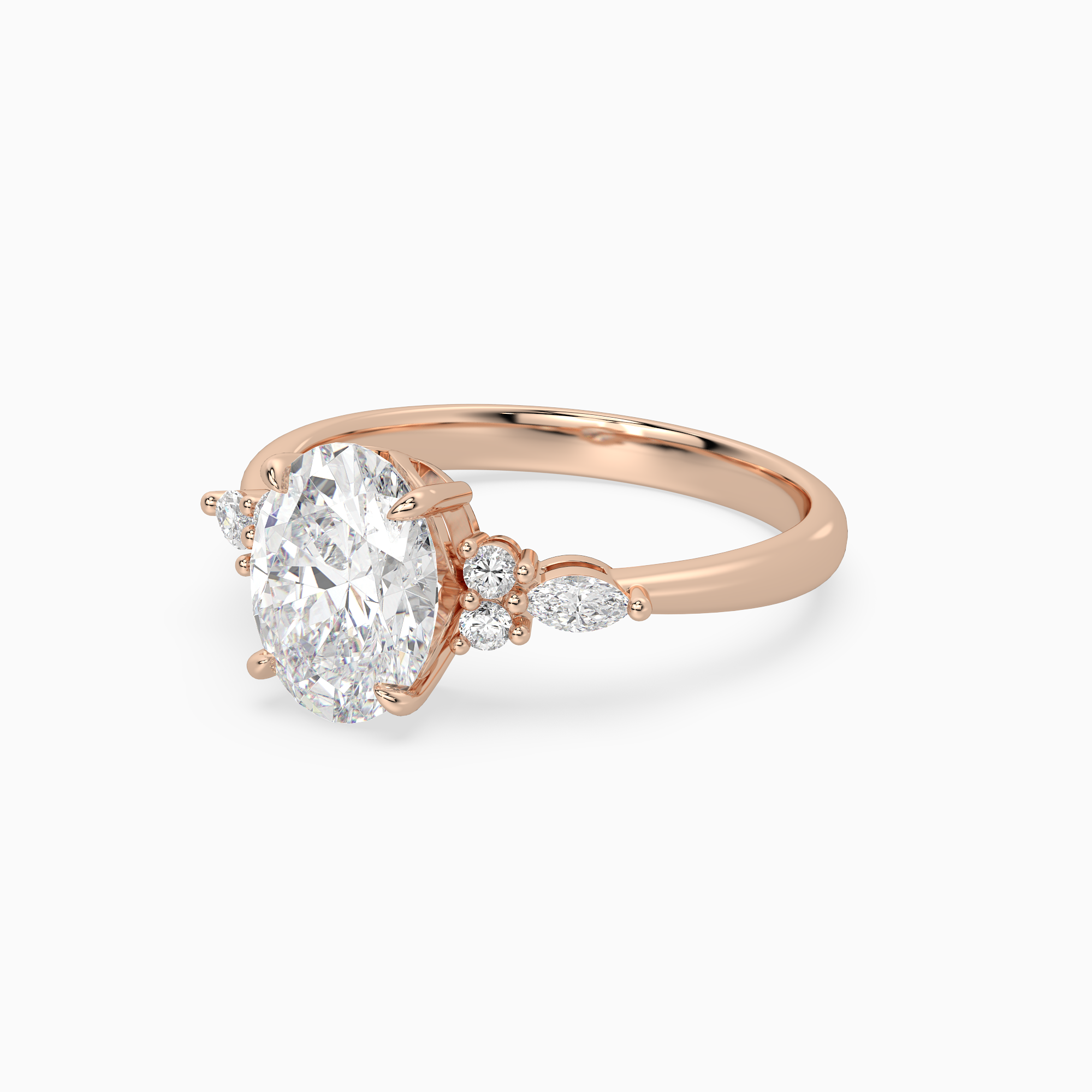 Oval Composite Floral Side Stone in 14K Rose Gold top angle